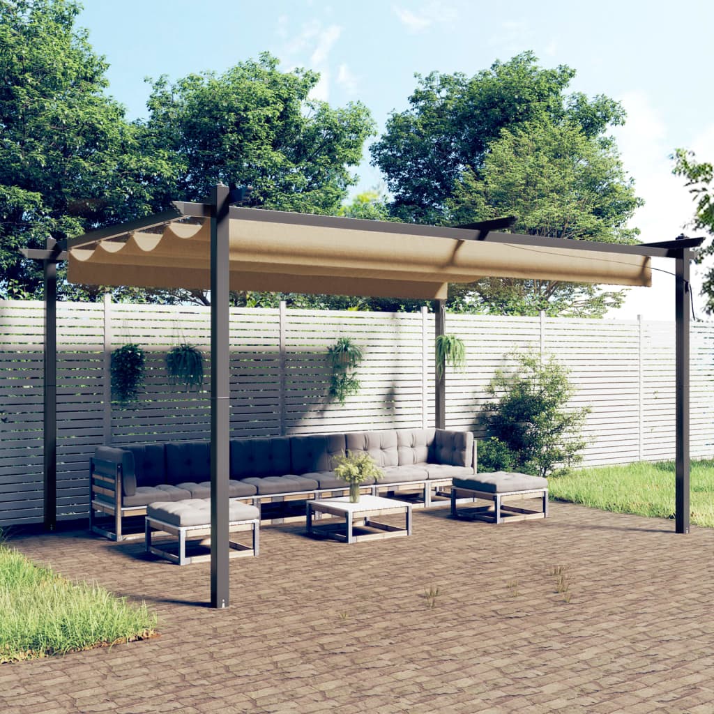 Paviljong med uttrekkbart tak 4x3 m gråbrun