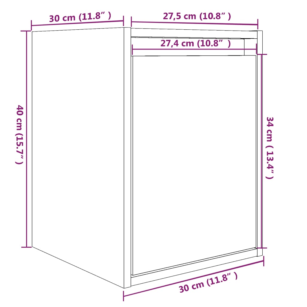 Veggskap hvit 30x30x40 cm heltre furu