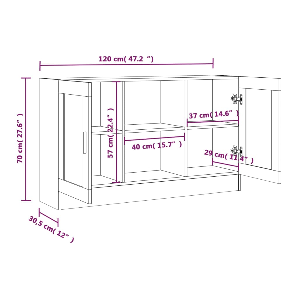 Vitrineskap røkt eik 120x30,5x70 cm konstruert tre