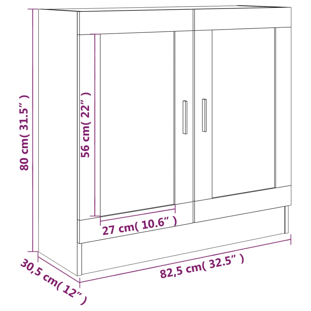 Vitrineskap røkt eik 82,5x30,5x80 cm konstruert tre