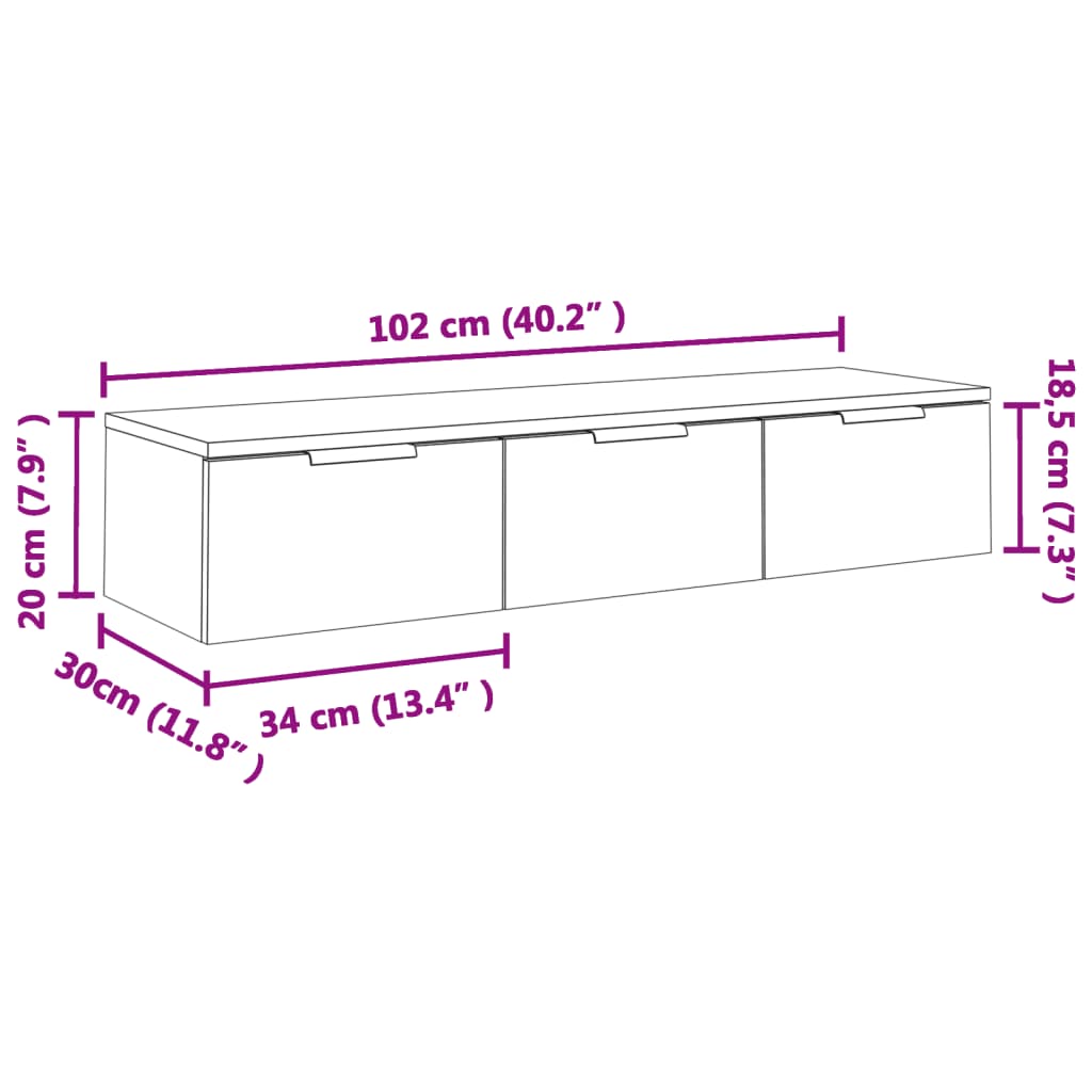 Veggskap svart 102x30x20 cm konstruert tre