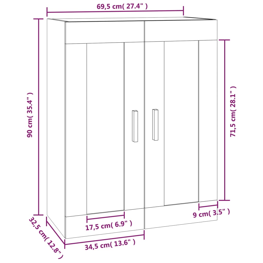 Veggskap svart 69,5x32,5x90 cm konstruert tre