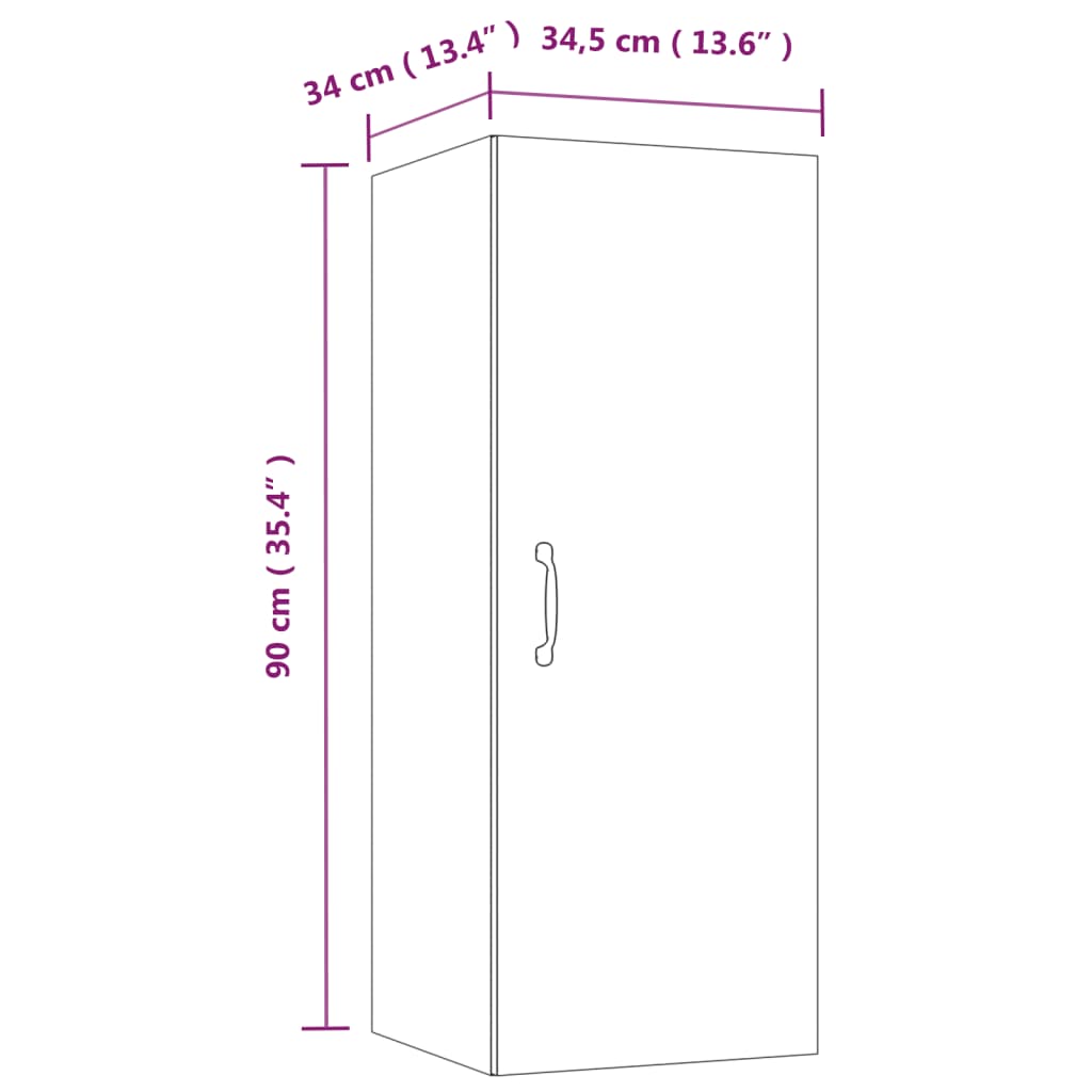 Veggskap hvit 34,5x34x90 cm konstruert tre