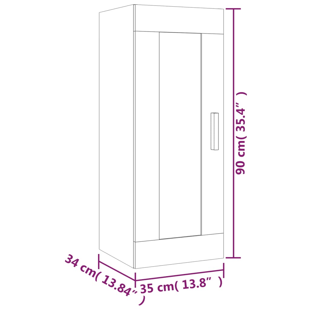 Veggskap hvit 35x34x90 cm konstruert tre