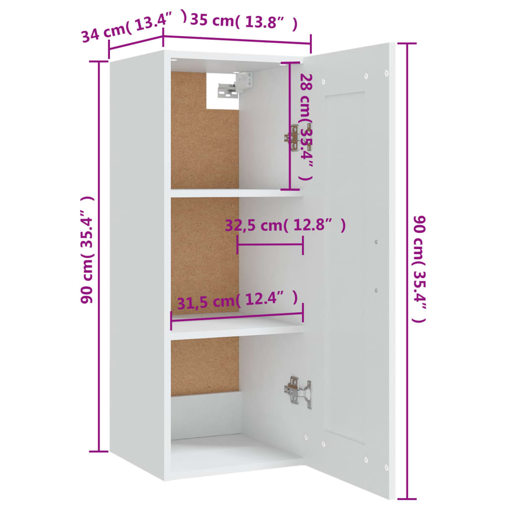 Veggskap hvit 35x34x90 cm konstruert tre