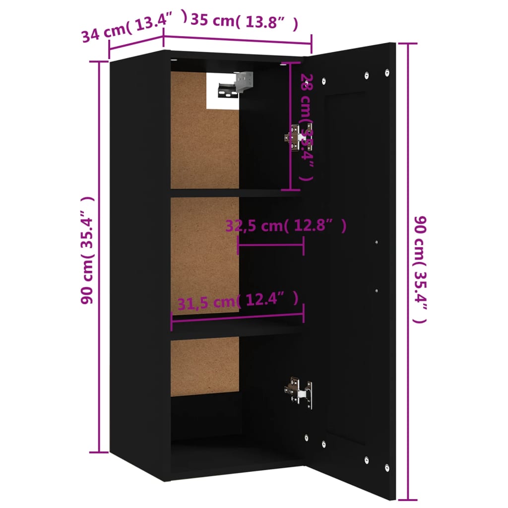 Veggskap svart 35x34x90 cm konstruert tre