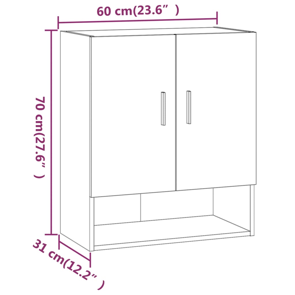 Veggskap hvit 60x31x70 cm konstruert tre