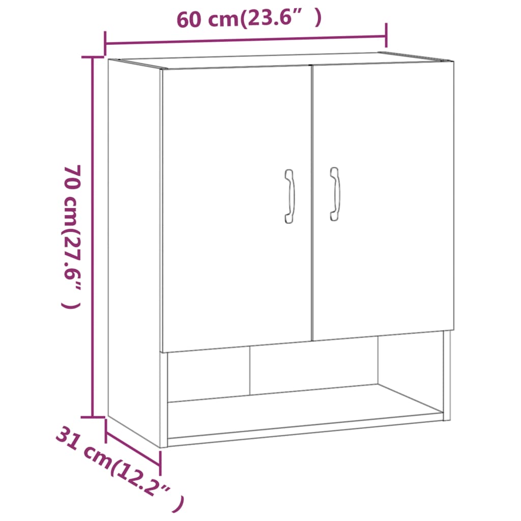 Veggskap hvit 60x31x70 cm konstruert tre