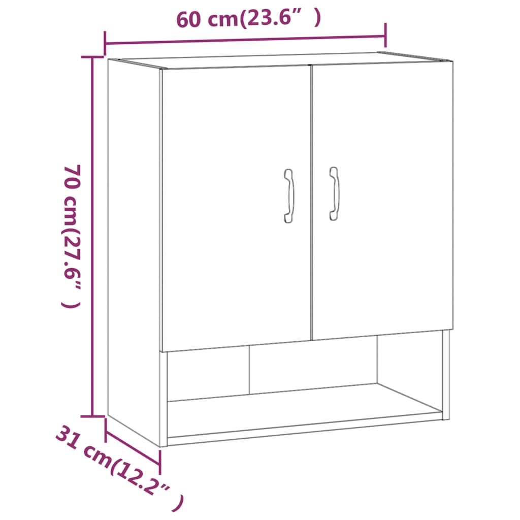 Veggskap svart 60x31x70 cm konstruert tre