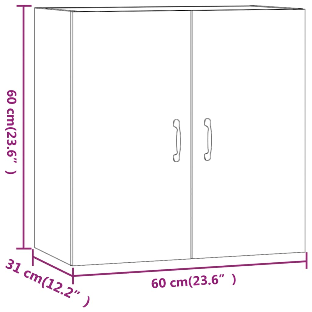 Veggskap høyglans hvit 60x31x60 cm konstruert tre