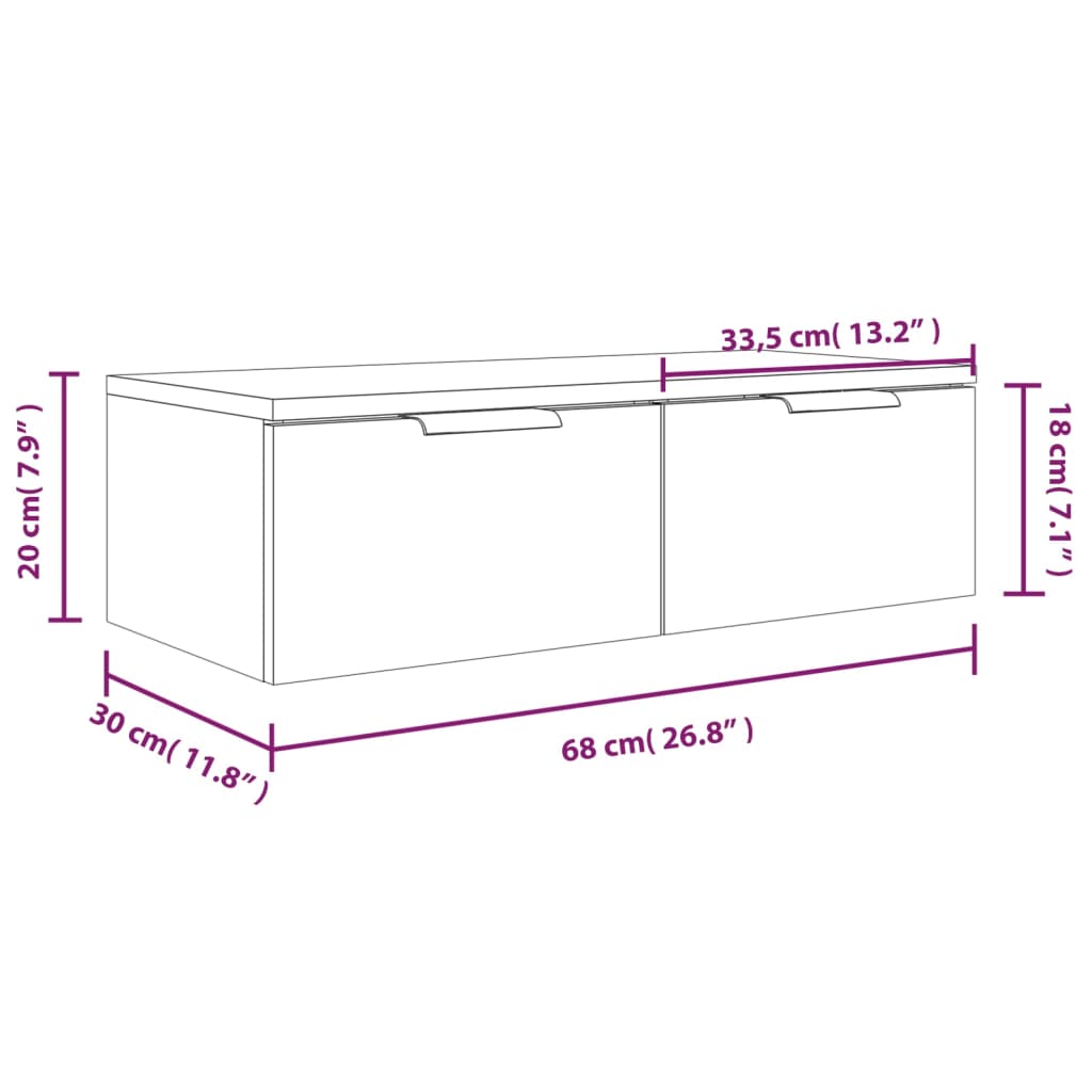 Veggskap brun eik 68x30x20 cm konstruert tre