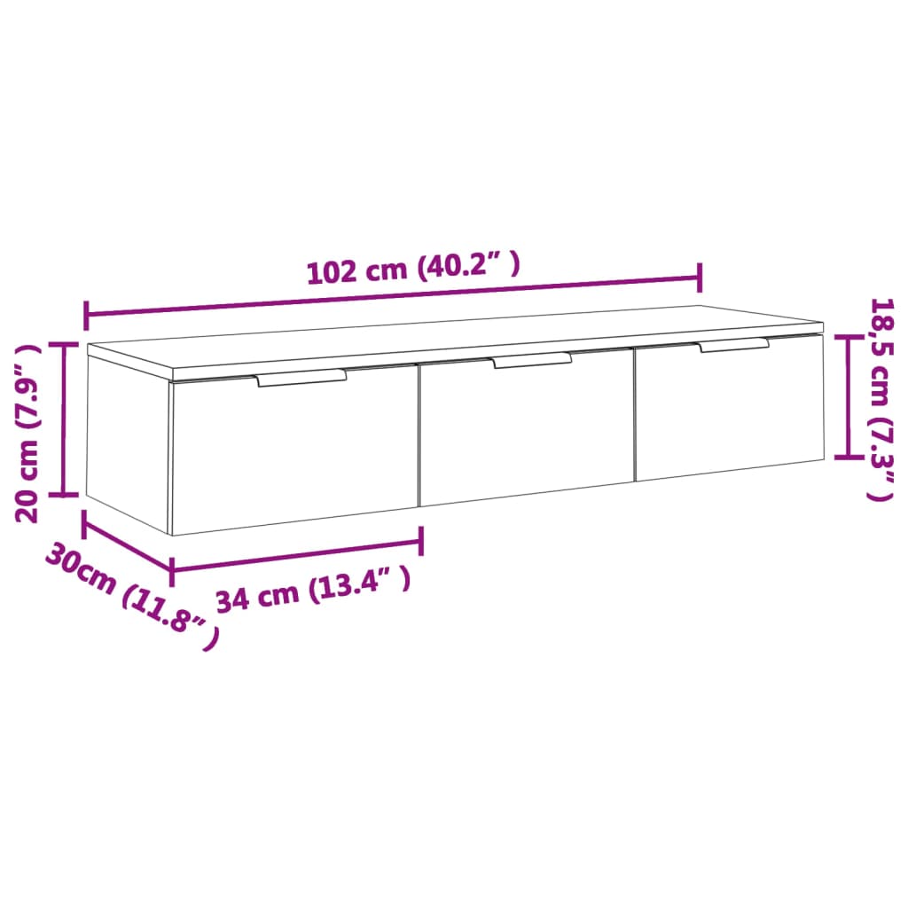 Veggskap røkt eik 102x30x20 cm konstruert tre