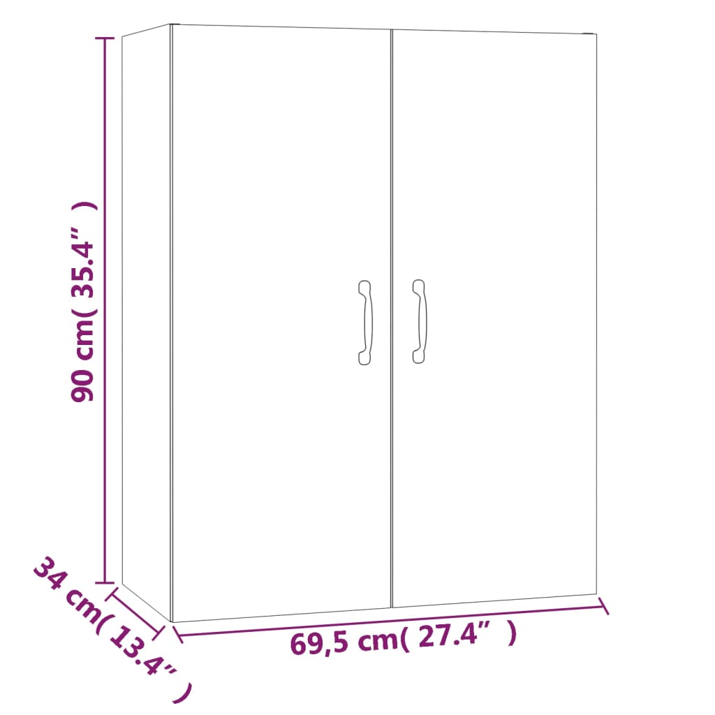 Veggskap brun eik 69,5x34x90 cm konstruert tre