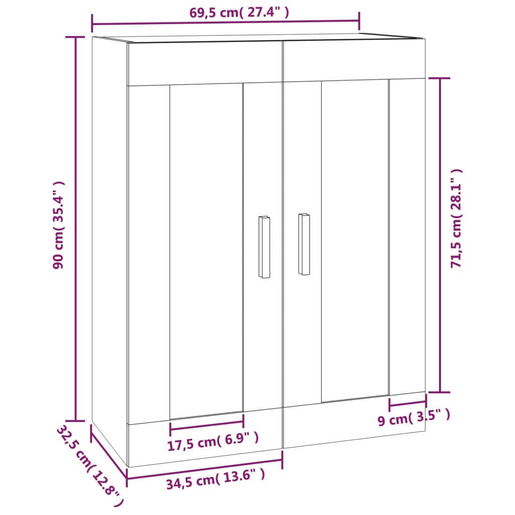 Veggskap brun eik 69,5x32,5x90 cm konstruert tre