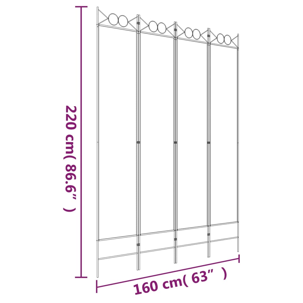 vidaXL Romdeler med 4 paneler brun 160x220 cm stoff