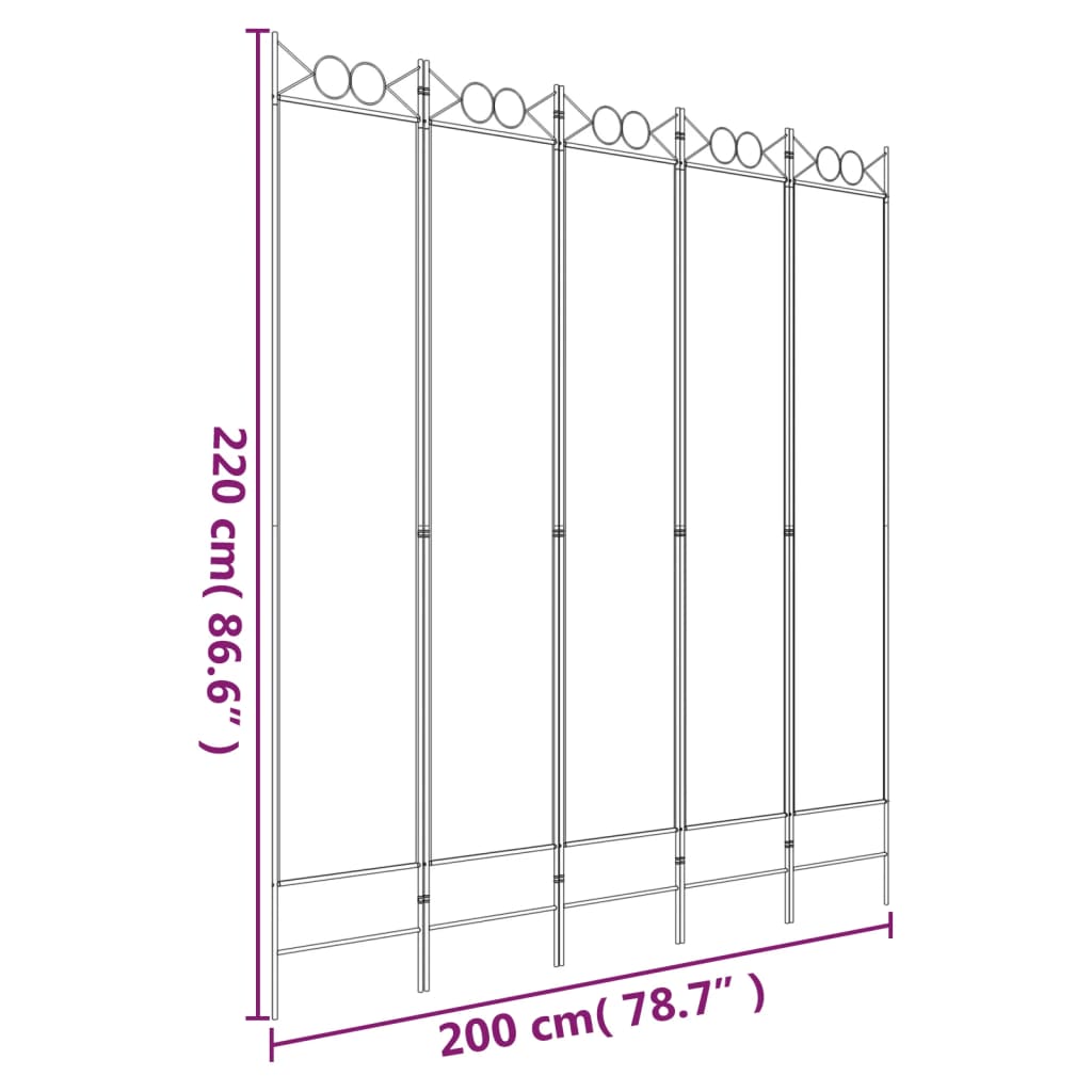 vidaXL Romdeler 5 paneler hvit 200x220 cm stoff