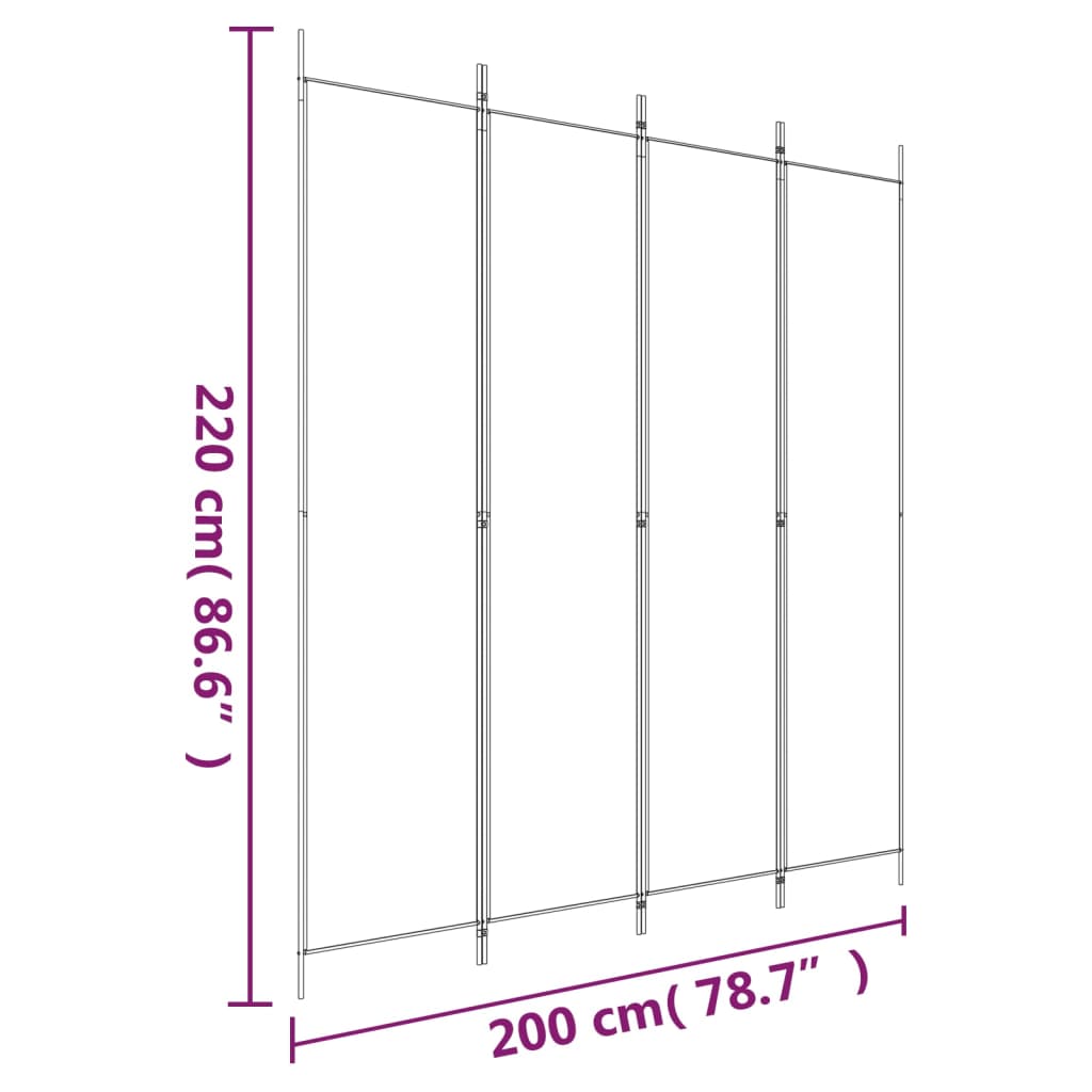 vidaXL Romdeler 4 paneler antrasitt 200x220 cm stoff