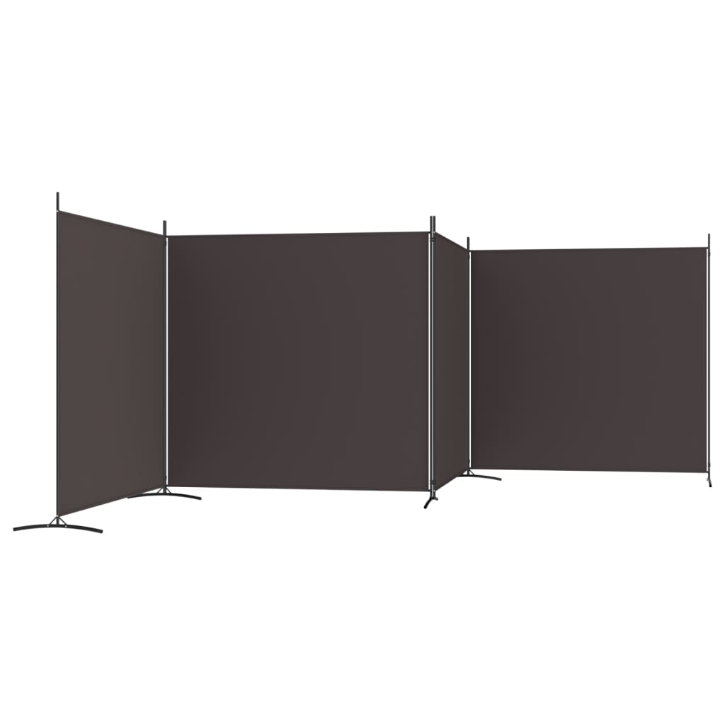 vidaXL Romdeler med 4 paneler brun 698x180 cm stoff