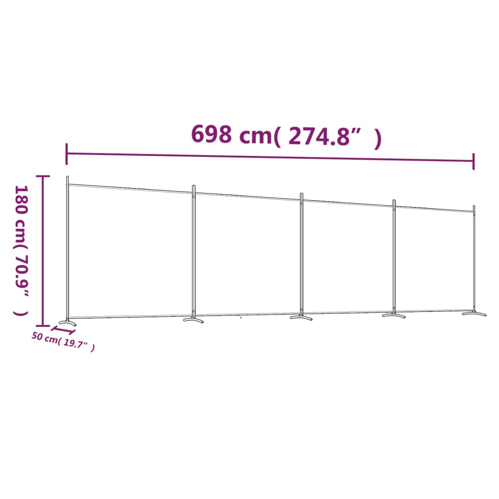 vidaXL Romdeler med 4 paneler brun 698x180 cm stoff