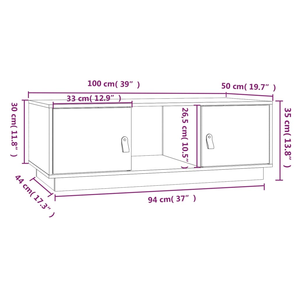 vidaXL Salongbord 100x50x35 cm heltre furu