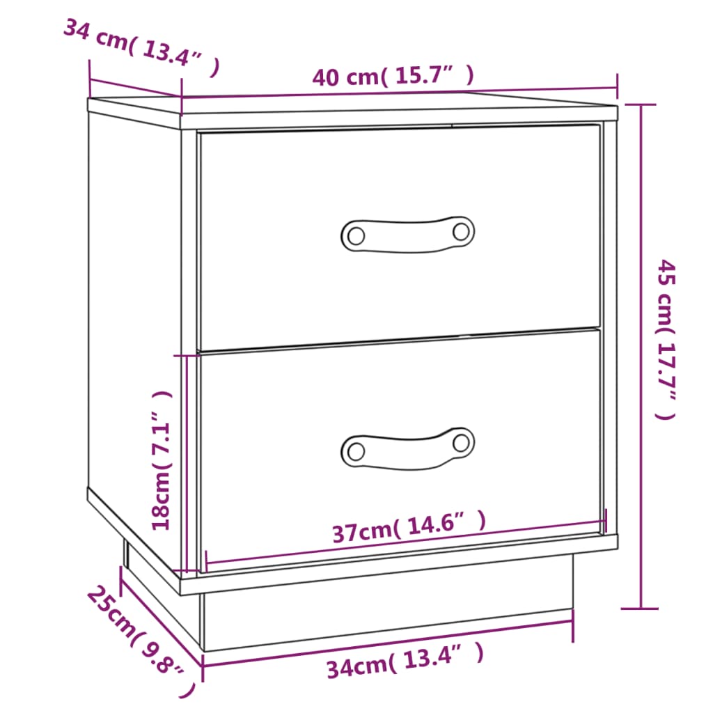  vidaXL Nattbord hvit 40x34x45 cm heltre furu