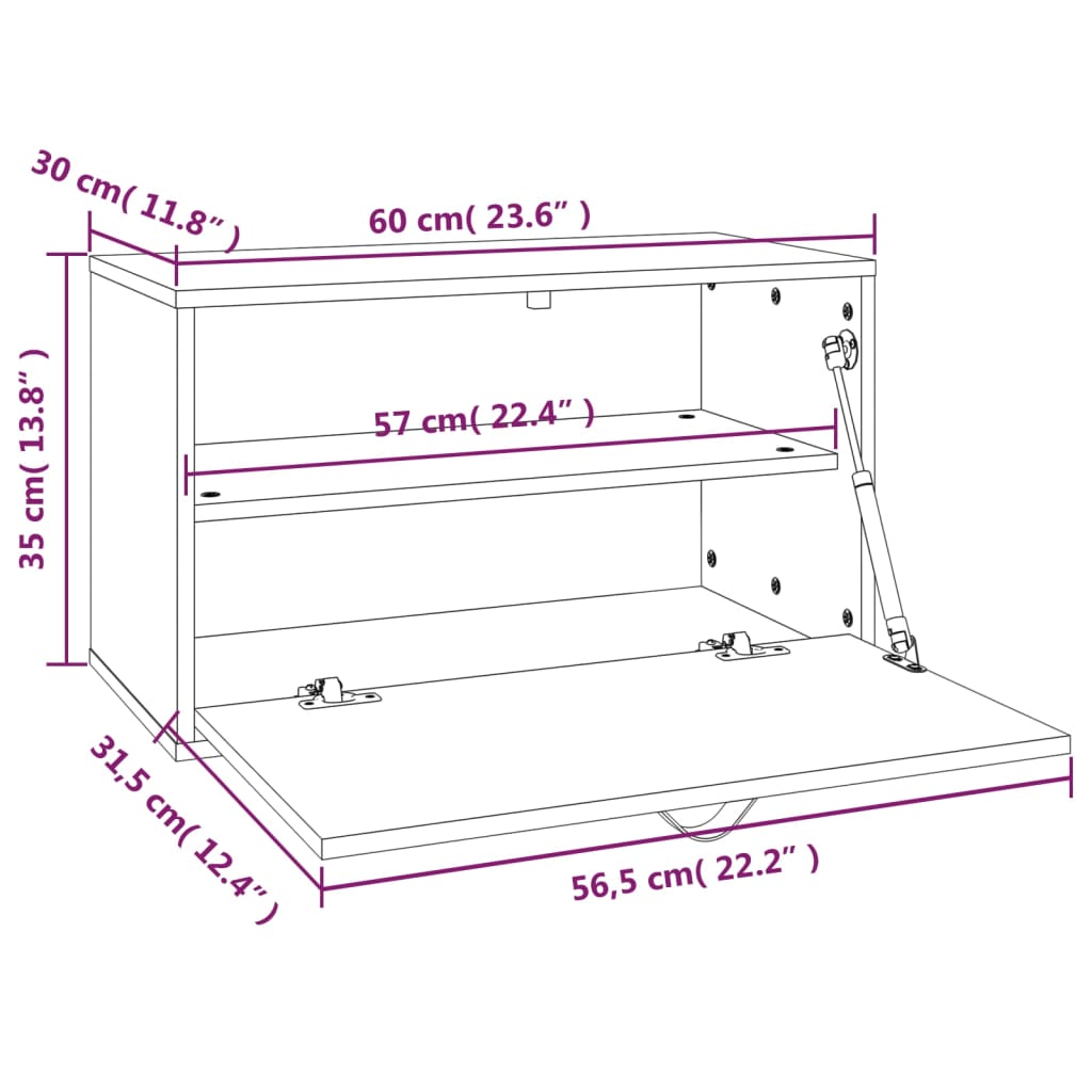 Veggskap hvit 60x30x35 cm heltre furu