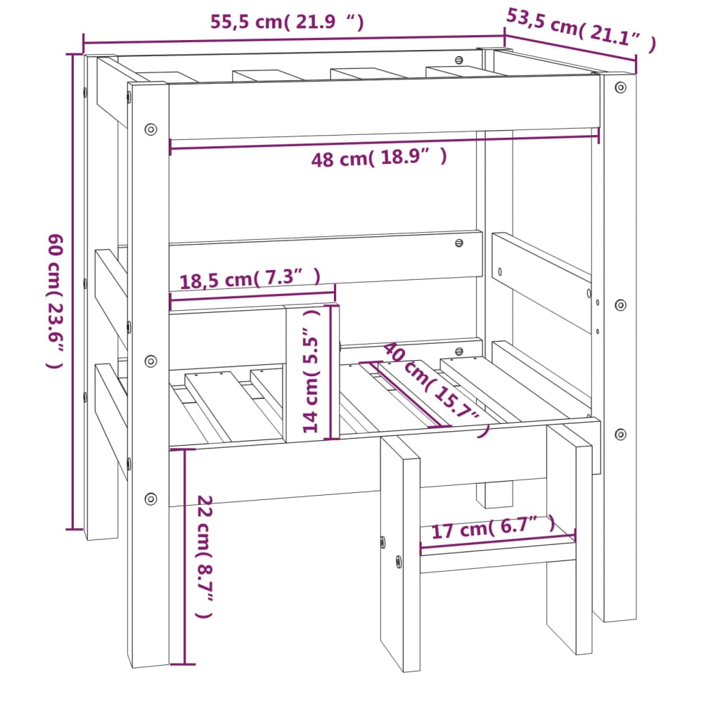 vidaXL Hundeseng svart 55,5x53,5x60 cm heltre furu