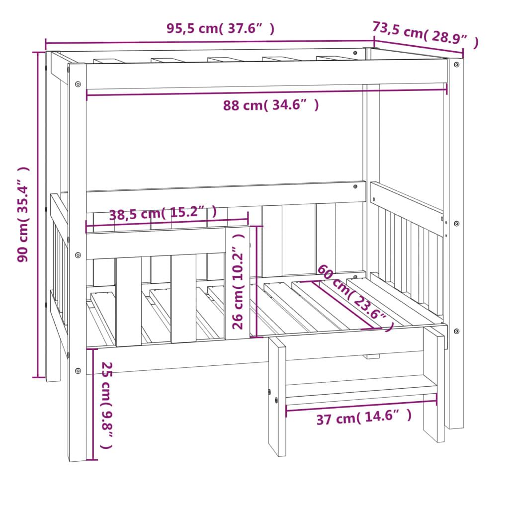 vidaXL Hundeseng hvit 95,5x73,5x90 cm heltre furu