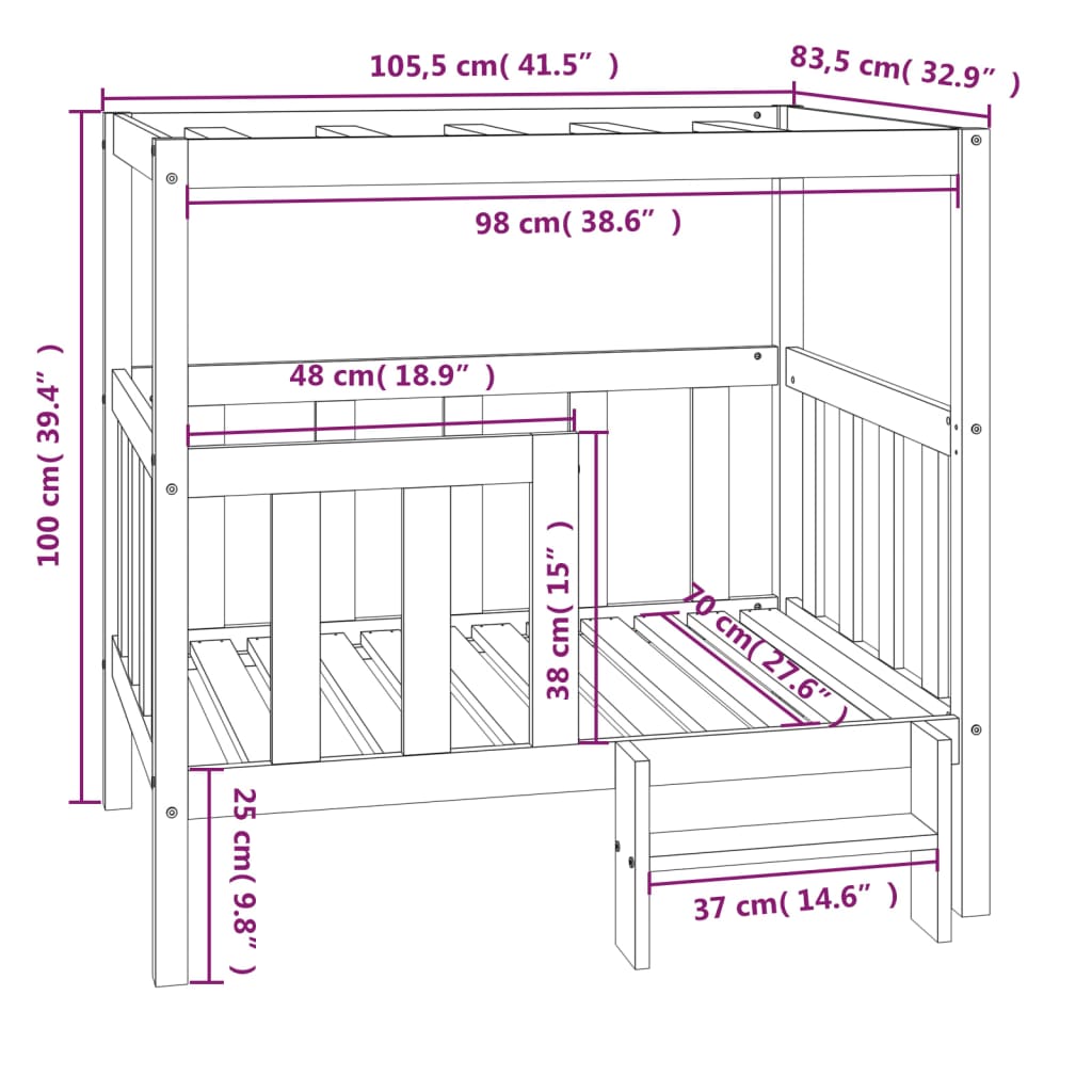 vidaXL Hundeseng hvit 105,5x83,5x100 cm heltre furu