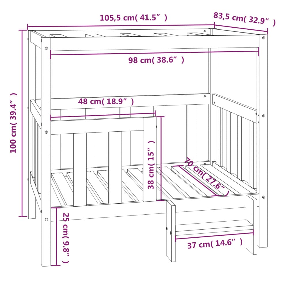 vidaXL Hundeseng svart 105,5x83,5x100 cm heltre furu