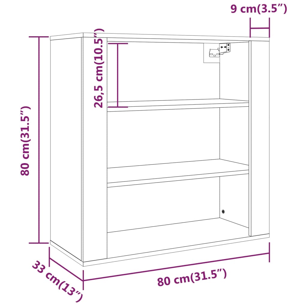 Veggskap hvit 80x33x80 cm konstruert tre