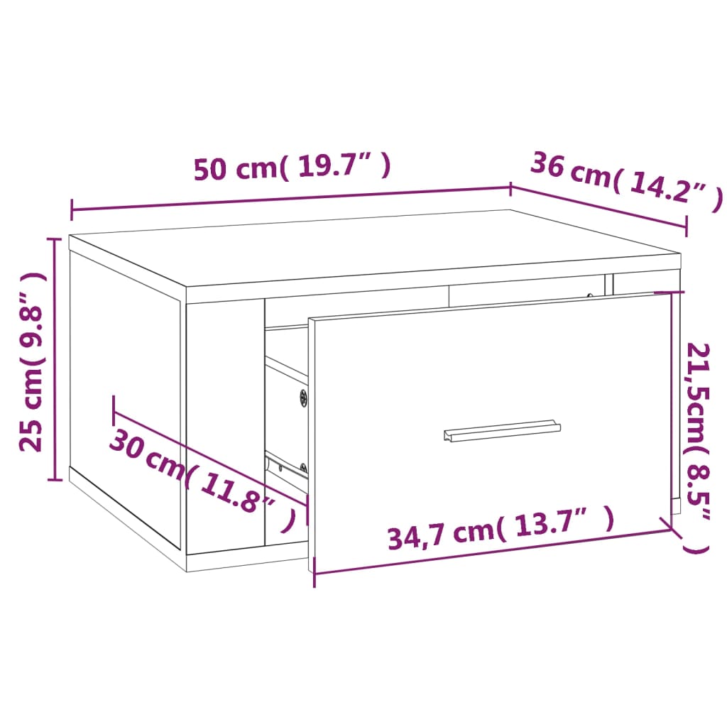 Veggmontert nattbord svart 50x36x25 cm