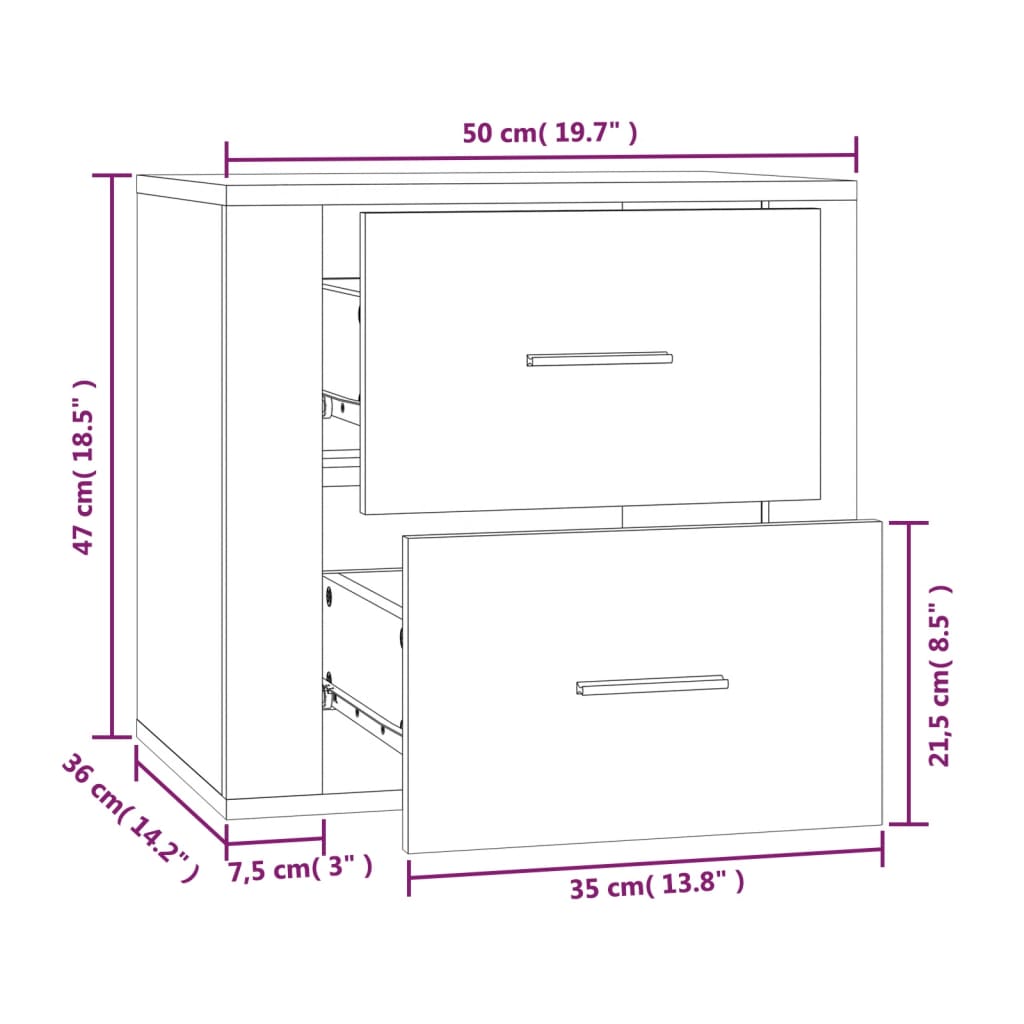 Veggmontert nattbord svart 50x36x47 cm