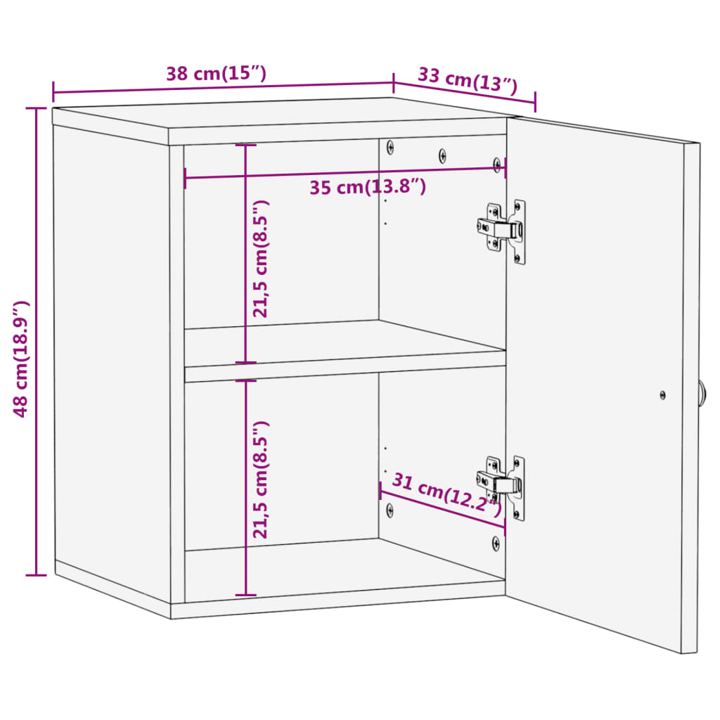 Veggskap for baderom 38x33x48 cm heltre akasie