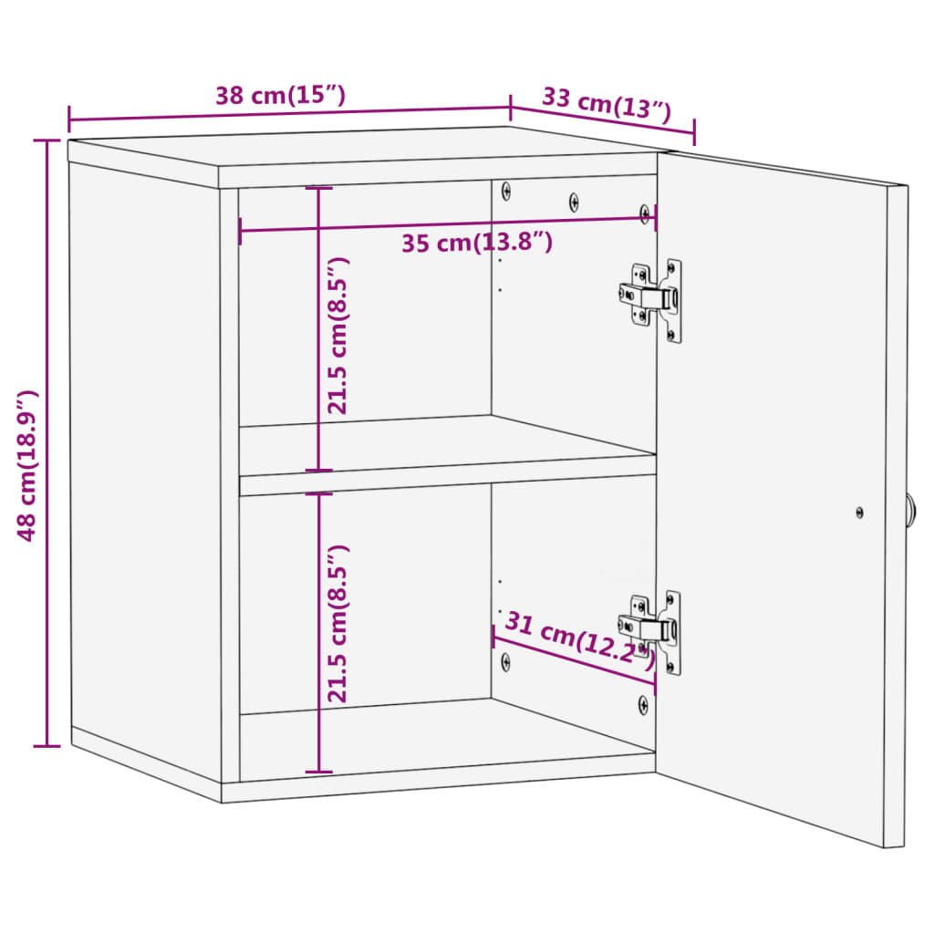 Veggskap for baderom 38x33x48 cm heltre mango