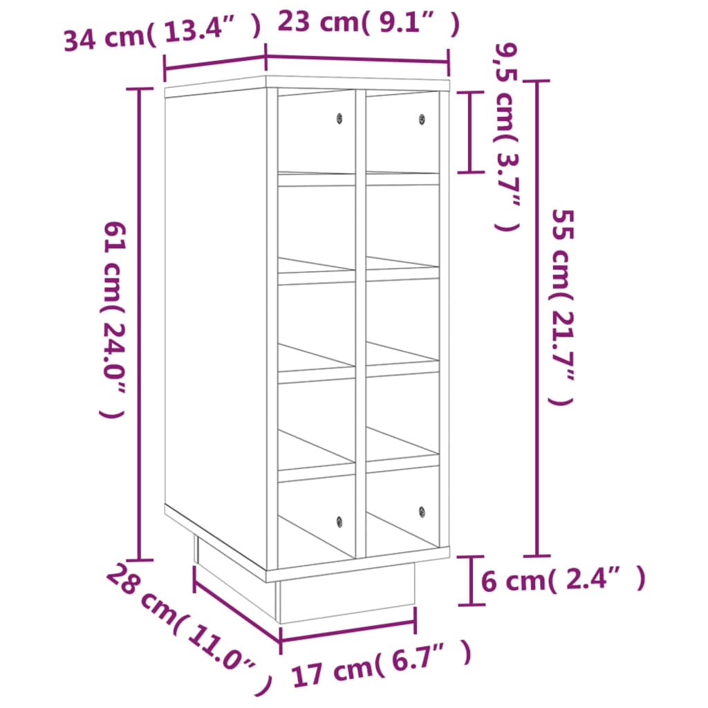 Vinhylle 23x34x61 cm heltre furu