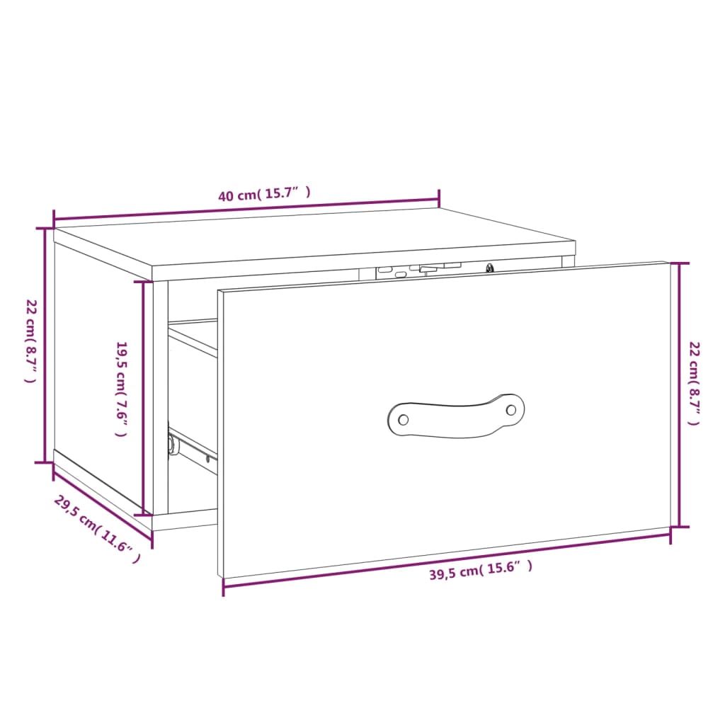 Veggmontert nattbord svart 40x29,5x22 cm