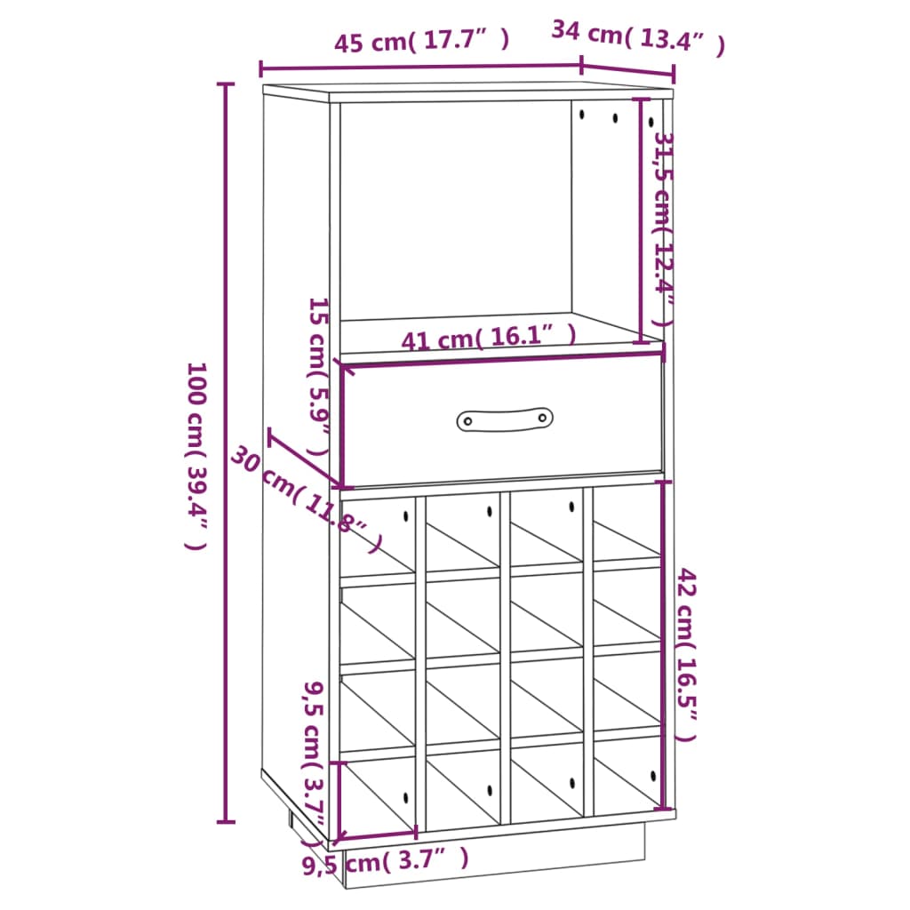 Vinhylle svart 45x34x100 cm heltre furu