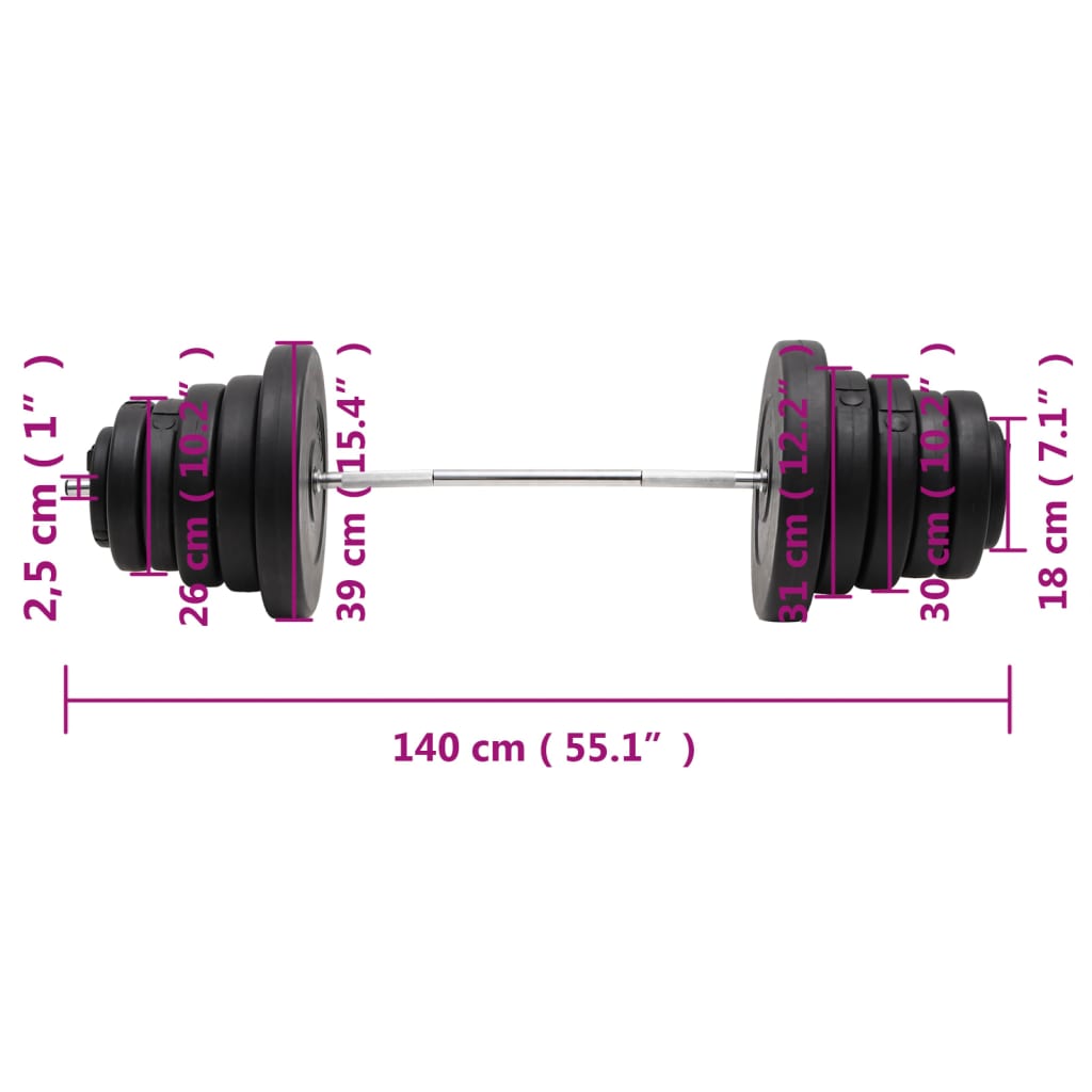 Vektstangsett med skiver 90 kg