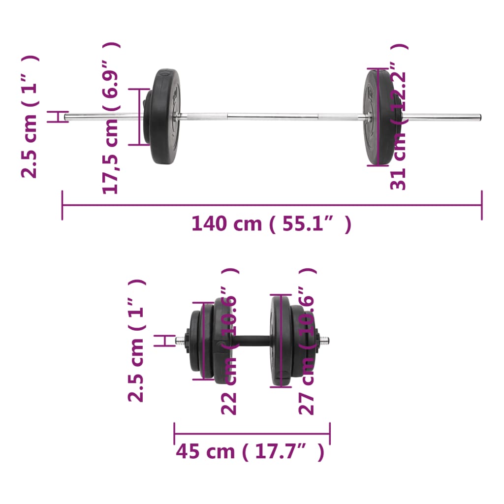 Vektstang og manual med skiver 60 kg