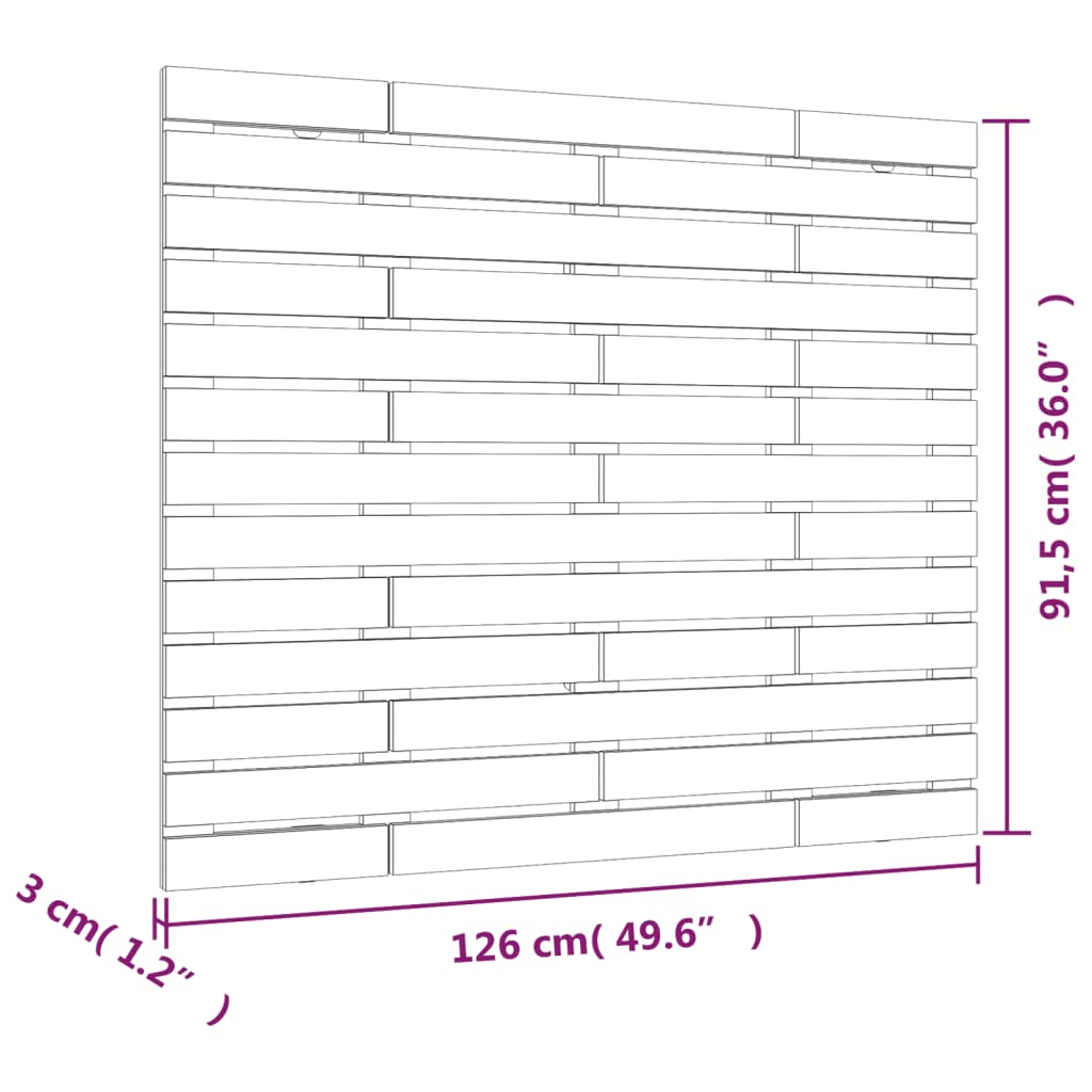 Veggmontert sengegavl hvit 126x3x91,5 cm heltre furu