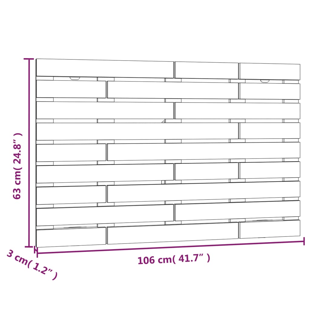 Veggmontert sengegavl hvit 106x3x63 cm heltre furu