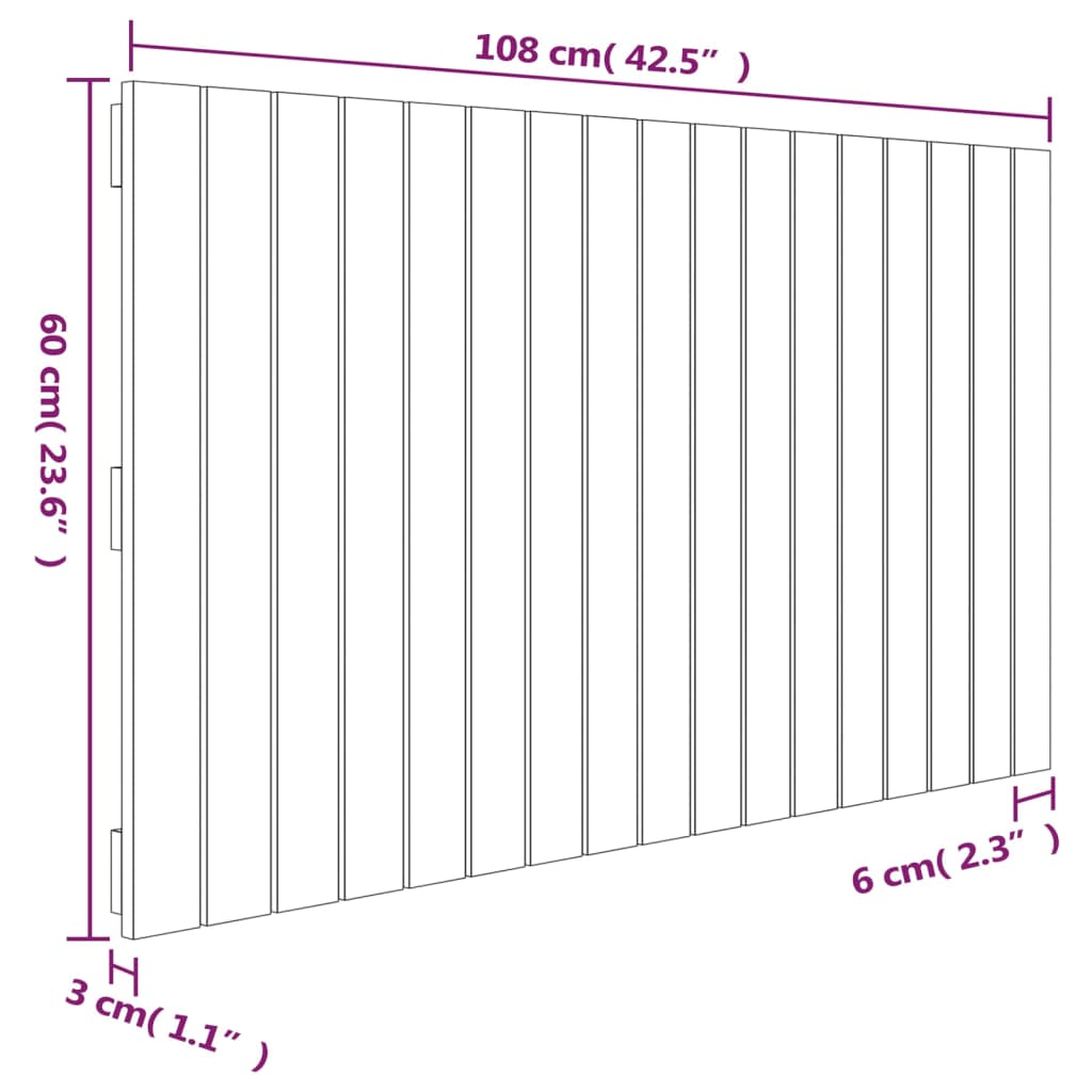 Veggmontert hodegavl grå 108x3x60 cm heltre furu