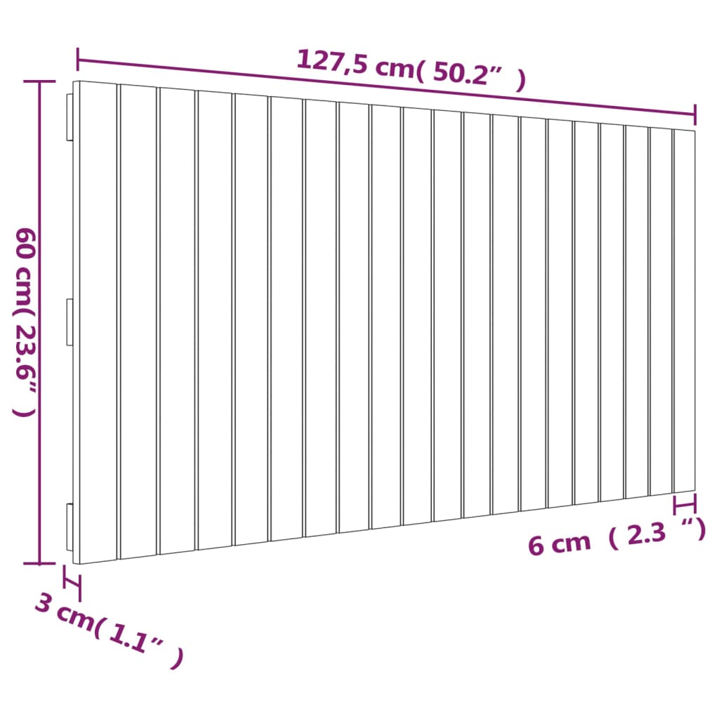 Veggmontert sengegavl hvit 127,5x3x60 cm heltre furu