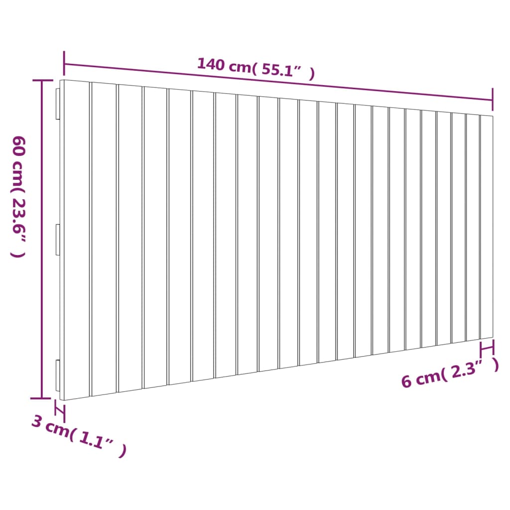 Veggmontert hodegavl 140x3x60 cm heltre furu