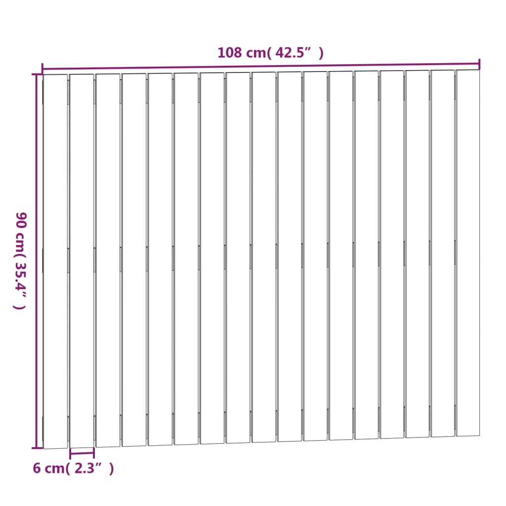 Veggmontert sengegavl hvit 108x3x90 cm heltre furu