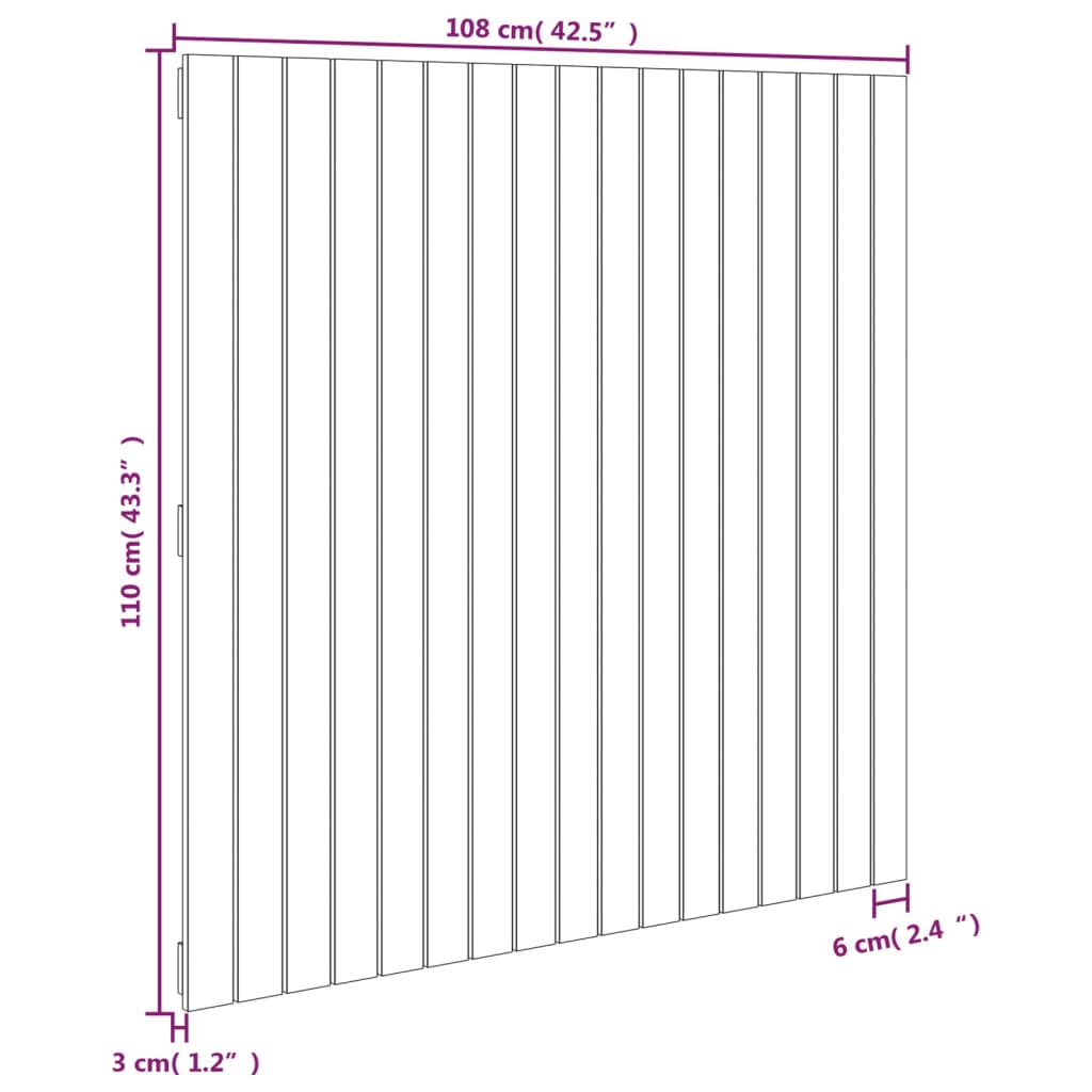 Veggmontert sengegavl hvit 108x3x110 cm heltre furu