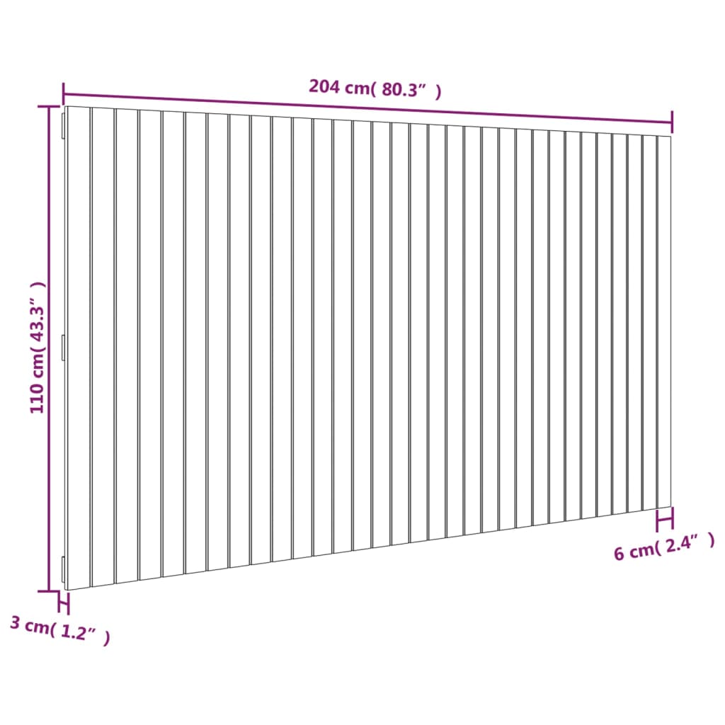 Veggmontert sengegavl grå 204x3x110 cm heltre furu