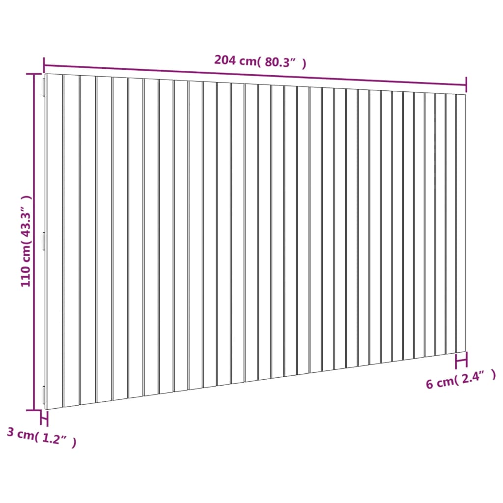 Veggmontert hodegavl honningbrun 204x3x110 cm heltre furu