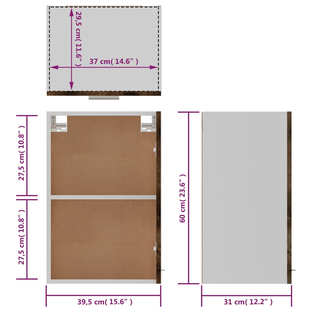 Veggskap brun eik 39,5x31x60 cm konstruert tre